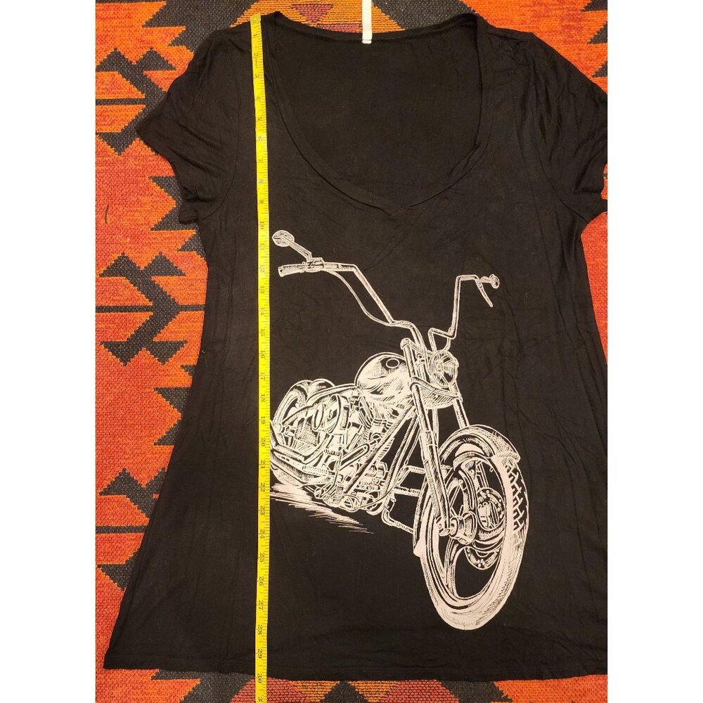 Vintage"Joshua" Black Motorcycle Graphic Women's Low V-Neck T-Shirt. Sz L - Picture 13 of 16